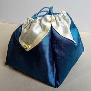 Silk Dupioni Square Drawstring Embroidered Pouch